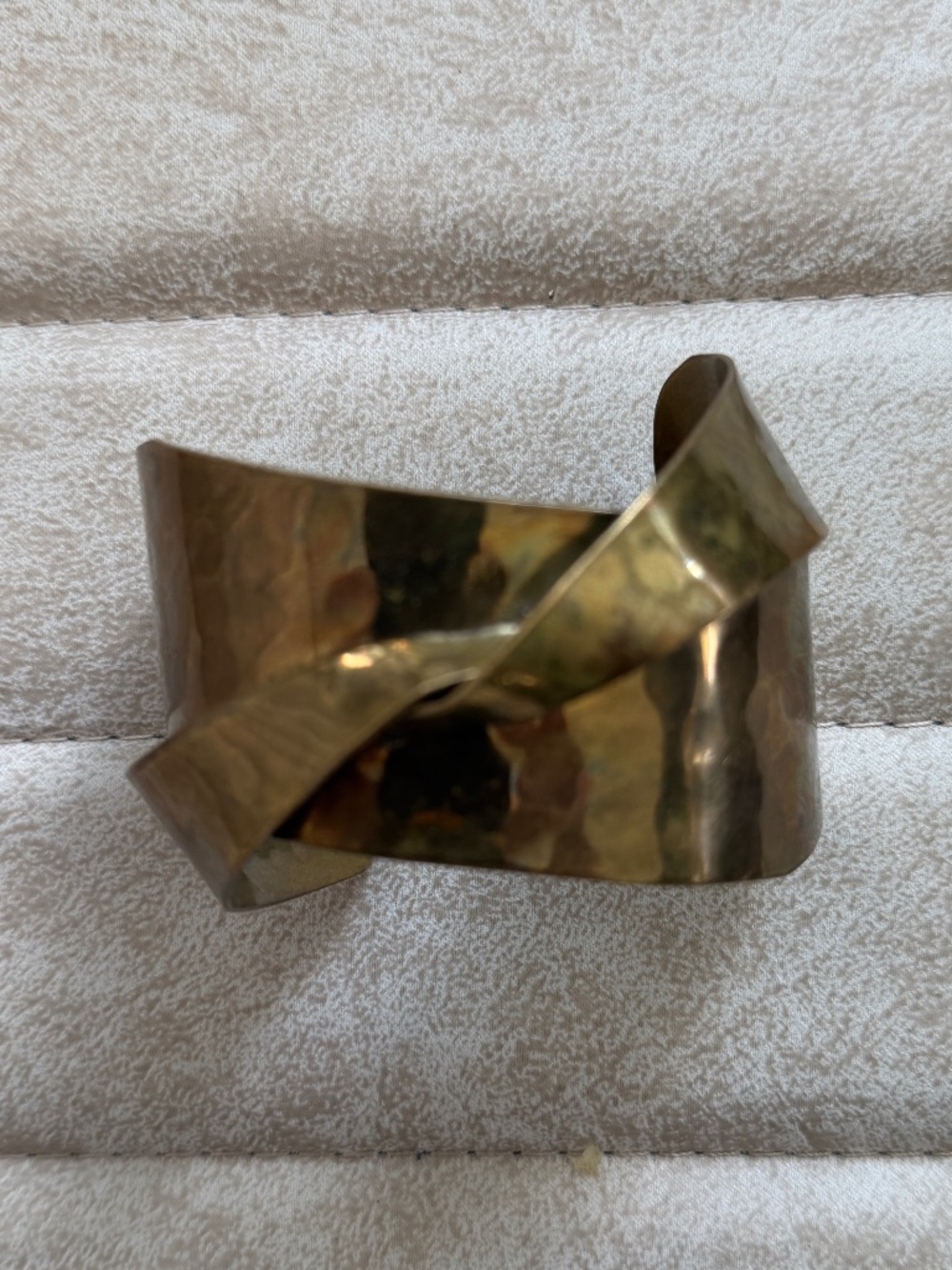 Vintage Hand Hammered Brass Cuff Bracelet Chunky Abstract Overlap Statement Bang